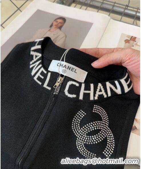 Low Cost Chanel Vest with Strass CC and Zip 0729 Black 2024