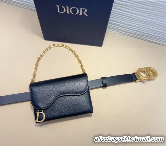 New Arrivals Dior Calfskin Saddle Pouch belt 2cm 0820 Black 2024