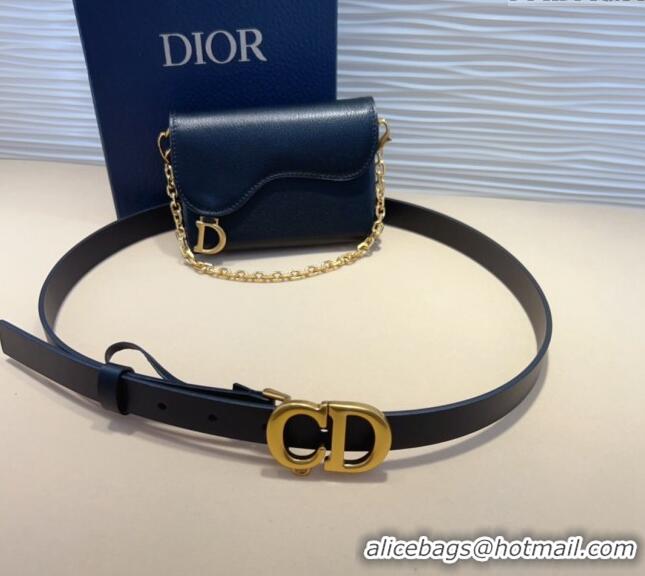 New Arrivals Dior Calfskin Saddle Pouch belt 2cm 0820 Black 2024