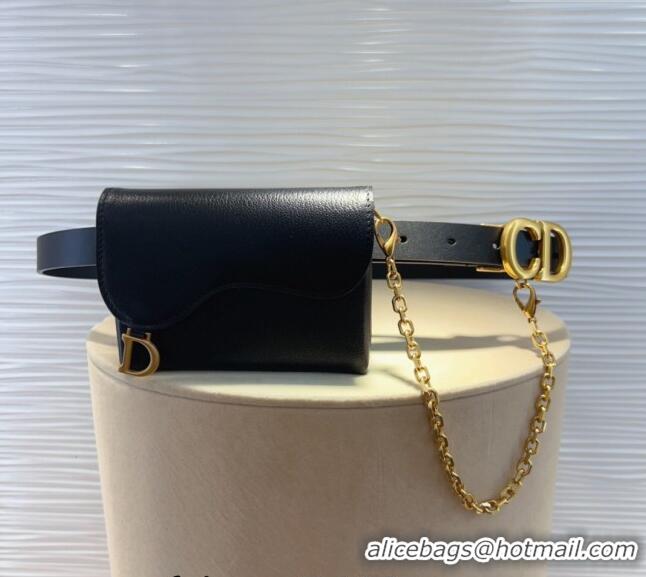 New Arrivals Dior Calfskin Saddle Pouch belt 2cm 0820 Black 2024