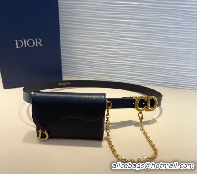 New Arrivals Dior Calfskin Saddle Pouch belt 2cm 0820 Black 2024