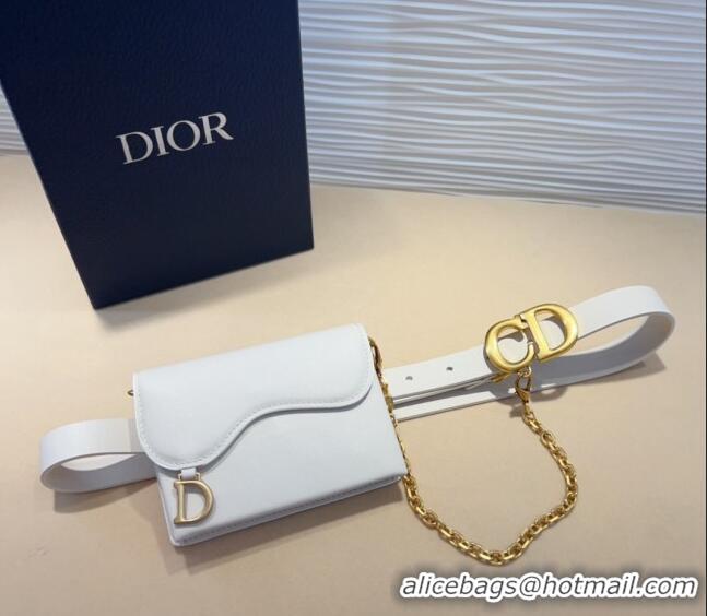 New Release Creation Dior Calfskin Saddle Pouch belt 2cm 0820 White 2024