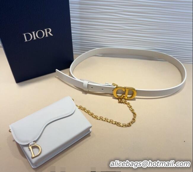 New Release Creation Dior Calfskin Saddle Pouch belt 2cm 0820 White 2024