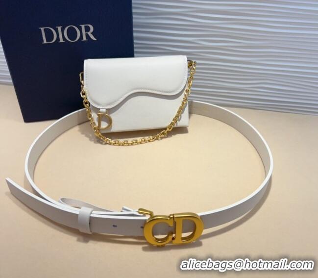 New Release Creation Dior Calfskin Saddle Pouch belt 2cm 0820 White 2024