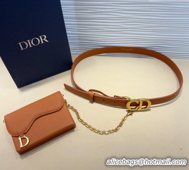 Buy Classic Dior Calfskin Saddle Pouch belt 2cm 0820 Brown 2024