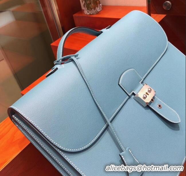 Market Sells Hermes Sac a Depeches 38 Briefcase in Epsom Leather H2101 Blue 2024 (Full Handmade)