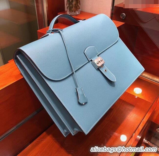 Market Sells Hermes Sac a Depeches 38 Briefcase in Epsom Leather H2101 Blue 2024 (Full Handmade)