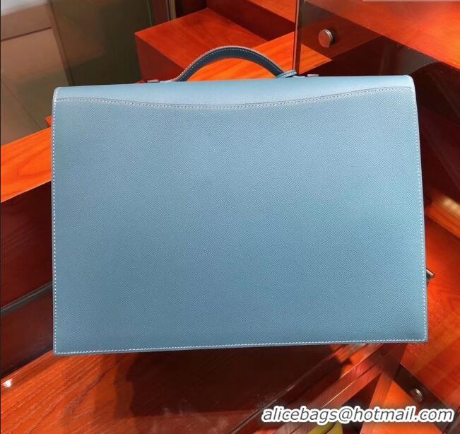 Market Sells Hermes Sac a Depeches 38 Briefcase in Epsom Leather H2101 Blue 2024 (Full Handmade)