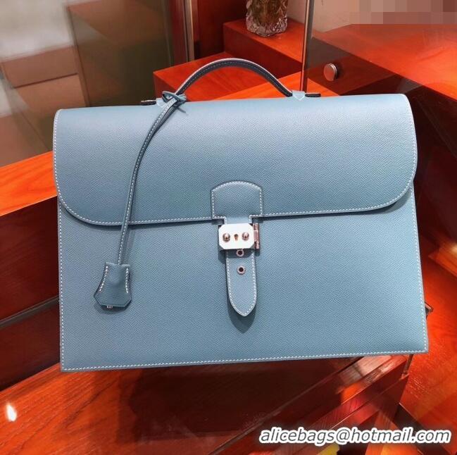 Market Sells Hermes Sac a Depeches 38 Briefcase in Epsom Leather H2101 Blue 2024 (Full Handmade)