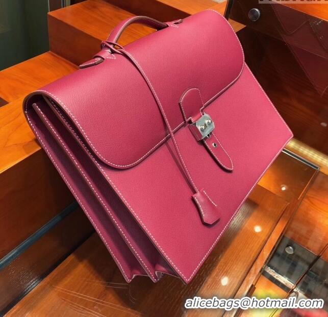 Cheap Hermes Sac a Depeches 38 Briefcase in Epsom Leather H2101 Burgundy 2024 (Full Handmade)