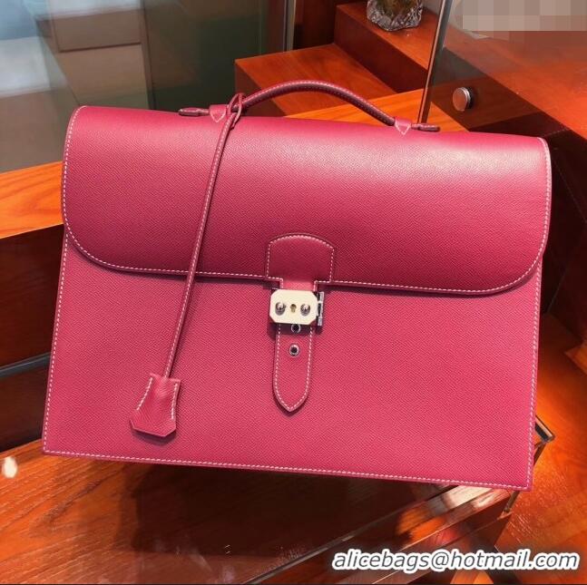 Cheap Hermes Sac a Depeches 38 Briefcase in Epsom Leather H2101 Burgundy 2024 (Full Handmade)