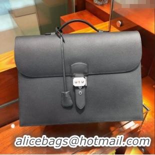 Buy Classic Hermes Sac a Depeches 38 Briefcase in Epsom Leather H2101 Black 2024 (Full Handmade)