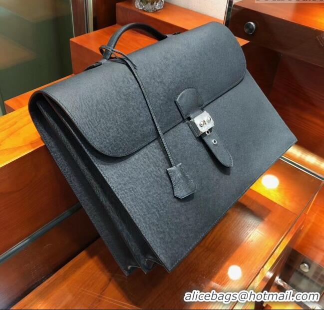 Buy Classic Hermes Sac a Depeches 38 Briefcase in Epsom Leather H2101 Black 2024 (Full Handmade)