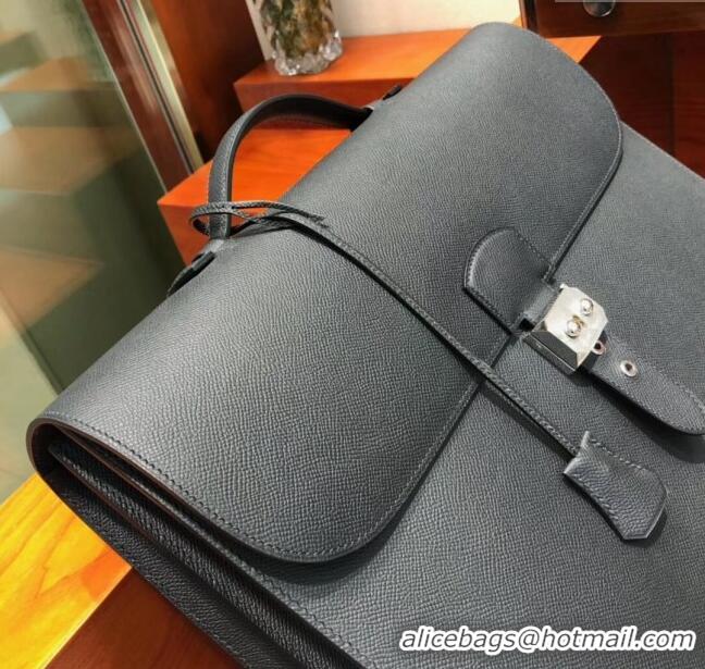 Buy Classic Hermes Sac a Depeches 38 Briefcase in Epsom Leather H2101 Black 2024 (Full Handmade)