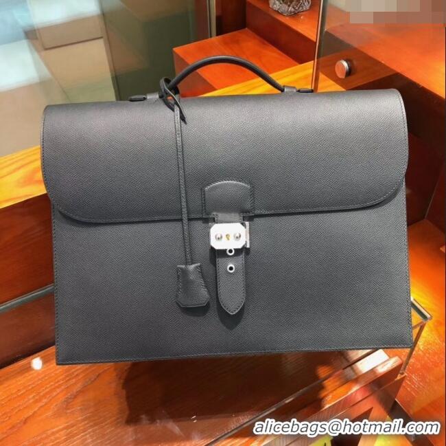 Buy Classic Hermes Sac a Depeches 38 Briefcase in Epsom Leather H2101 Black 2024 (Full Handmade)