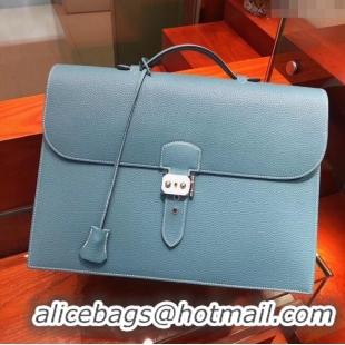 Top Quality Hermes Sac a Depeches 38 Briefcase in Togo Leather H2101 Blue 2024 (Full Handmade)