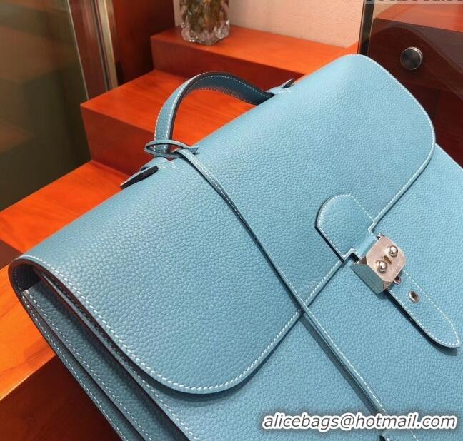 Top Quality Hermes Sac a Depeches 38 Briefcase in Togo Leather H2101 Blue 2024 (Full Handmade)