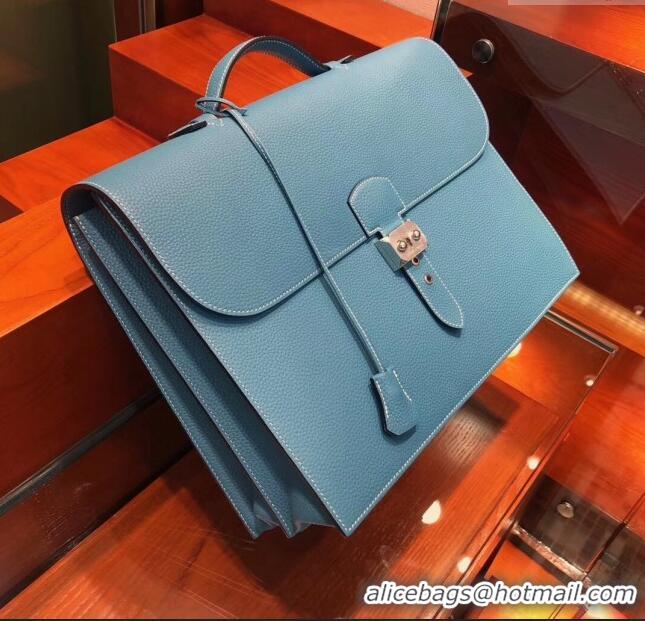 Top Quality Hermes Sac a Depeches 38 Briefcase in Togo Leather H2101 Blue 2024 (Full Handmade)