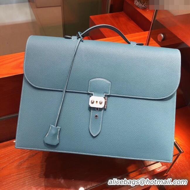 Top Quality Hermes Sac a Depeches 38 Briefcase in Togo Leather H2101 Blue 2024 (Full Handmade)