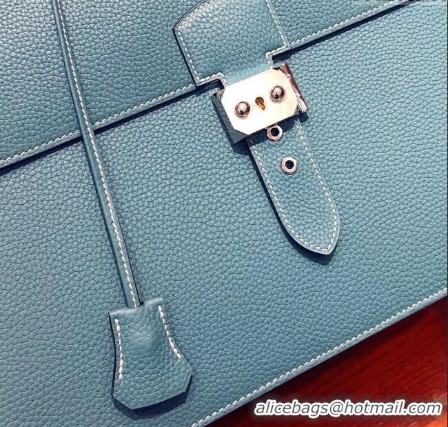 Top Quality Hermes Sac a Depeches 38 Briefcase in Togo Leather H2101 Blue 2024 (Full Handmade)