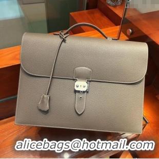 Grade Cheap Hermes Sac a Depeches 38 Briefcase in Togo Leather H2101 Etoupe 2024 (Full Handmade)