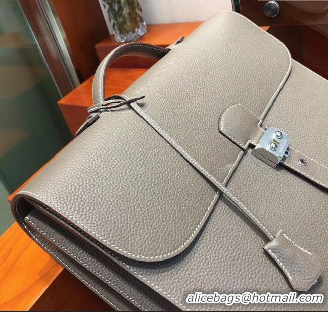 Grade Cheap Hermes Sac a Depeches 38 Briefcase in Togo Leather H2101 Etoupe 2024 (Full Handmade)