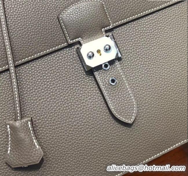 Grade Cheap Hermes Sac a Depeches 38 Briefcase in Togo Leather H2101 Etoupe 2024 (Full Handmade)