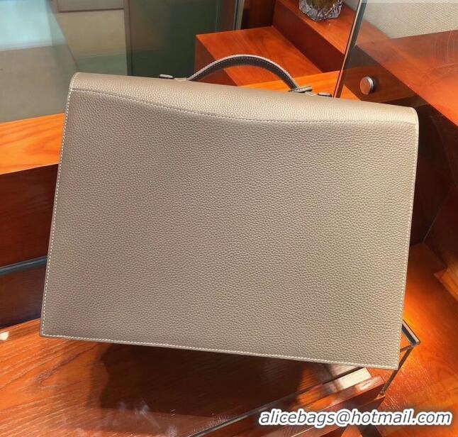 Grade Cheap Hermes Sac a Depeches 38 Briefcase in Togo Leather H2101 Etoupe 2024 (Full Handmade)