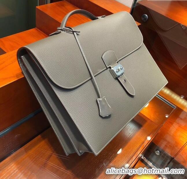 Grade Cheap Hermes Sac a Depeches 38 Briefcase in Togo Leather H2101 Etoupe 2024 (Full Handmade)