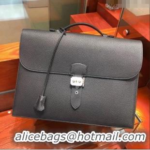 Luxury Classic Hermes Sac a Depeches 38 Briefcase in Togo Leather H2101 Black 2024 (Full Handmade)