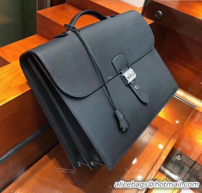 Luxury Classic Hermes Sac a Depeches 38 Briefcase in Togo Leather H2101 Black 2024 (Full Handmade)