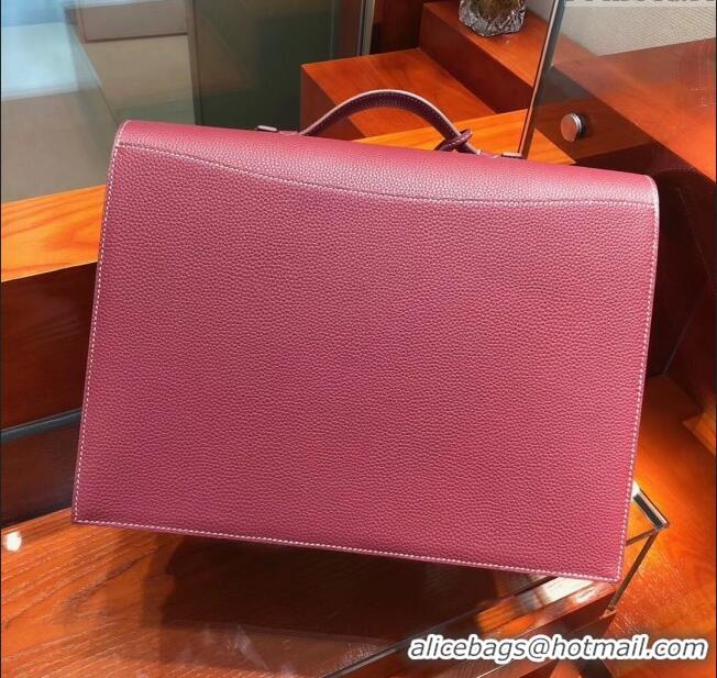 Best Price Hermes Sac a Depeches 38 Briefcase in Togo Leather H2101 Burgundy 2024 (Full Handmade)