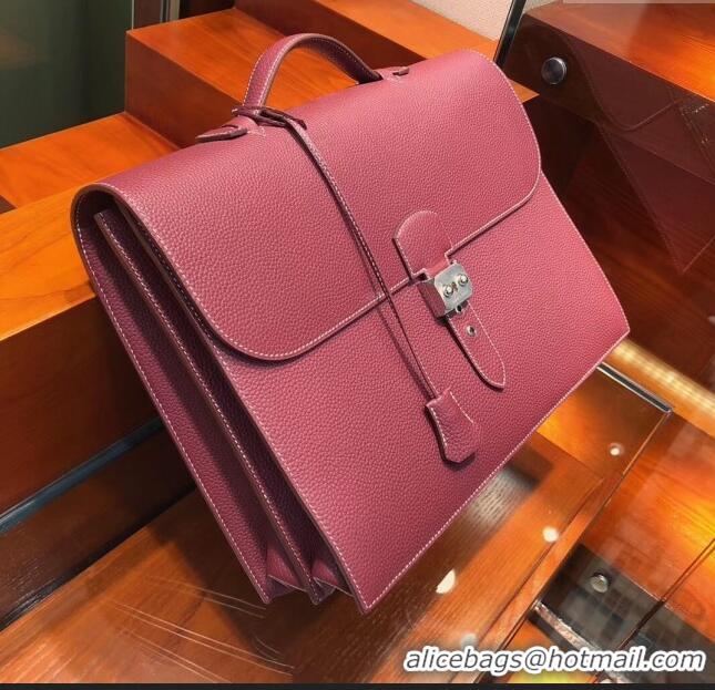 Best Price Hermes Sac a Depeches 38 Briefcase in Togo Leather H2101 Burgundy 2024 (Full Handmade)