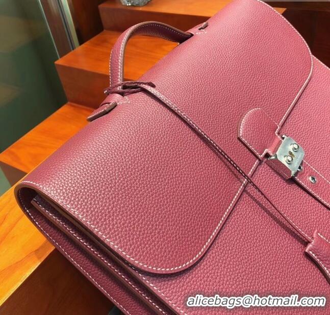 Best Price Hermes Sac a Depeches 38 Briefcase in Togo Leather H2101 Burgundy 2024 (Full Handmade)