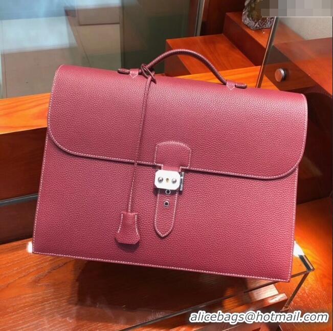 Best Price Hermes Sac a Depeches 38 Briefcase in Togo Leather H2101 Burgundy 2024 (Full Handmade)