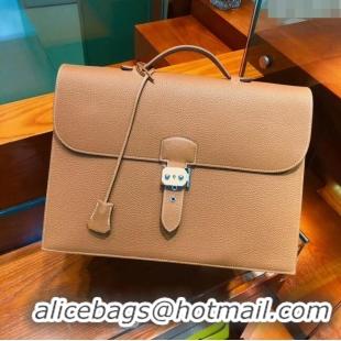 Top Grade Hermes Sac a Depeches 38 Briefcase in Togo Leather H2101 Brown 2024 (Full Handmade)