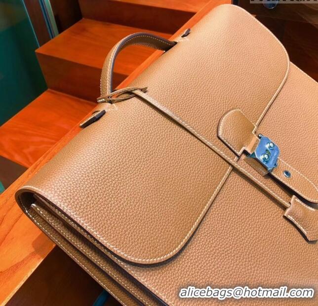 Top Grade Hermes Sac a Depeches 38 Briefcase in Togo Leather H2101 Brown 2024 (Full Handmade)