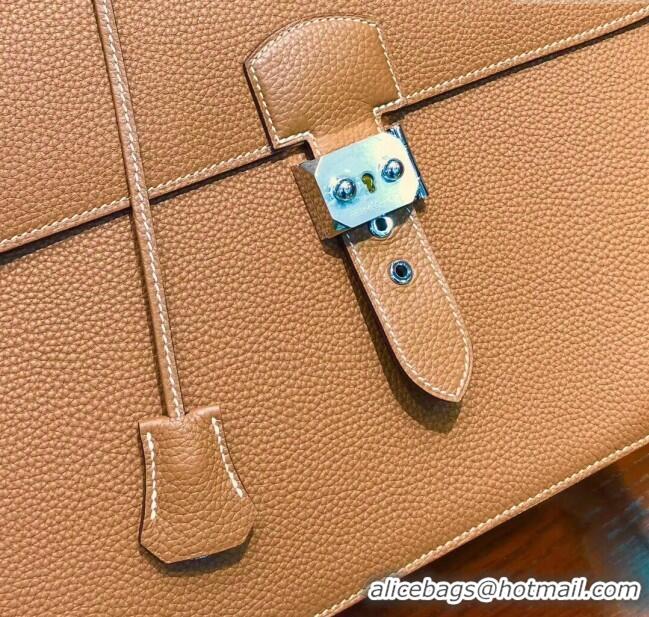 Top Grade Hermes Sac a Depeches 38 Briefcase in Togo Leather H2101 Brown 2024 (Full Handmade)