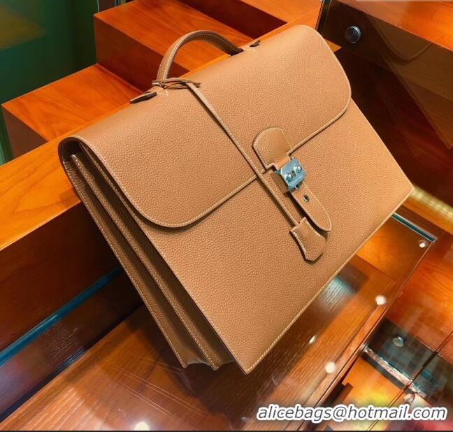 Top Grade Hermes Sac a Depeches 38 Briefcase in Togo Leather H2101 Brown 2024 (Full Handmade)