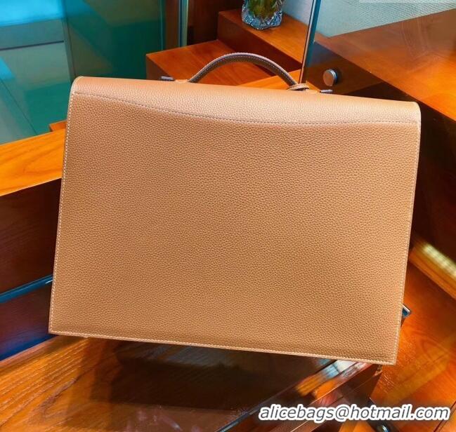 Top Grade Hermes Sac a Depeches 38 Briefcase in Togo Leather H2101 Brown 2024 (Full Handmade)