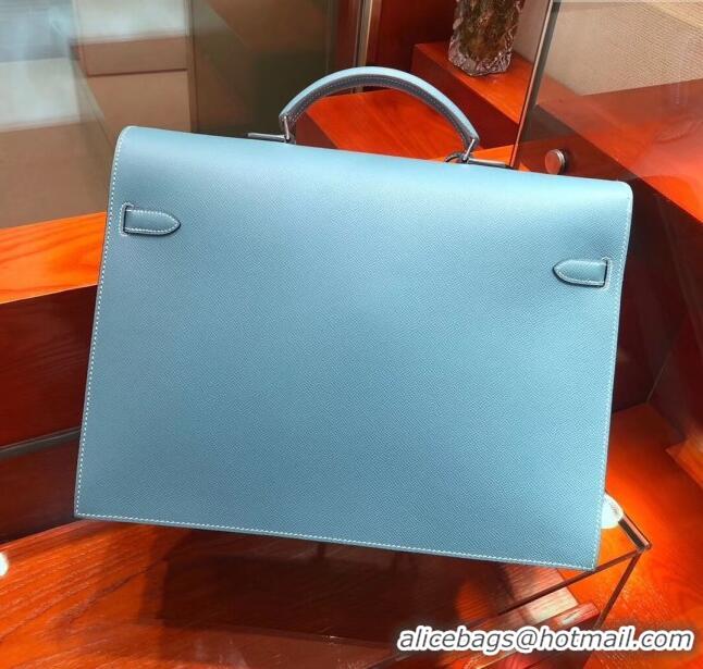 Most Popular Hermes Kelly 38 Briefcase in Epsom Leather H2101 Blue 2024 (Full Handmade)