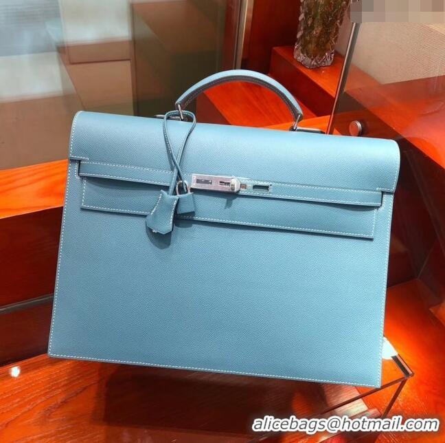 Most Popular Hermes Kelly 38 Briefcase in Epsom Leather H2101 Blue 2024 (Full Handmade)