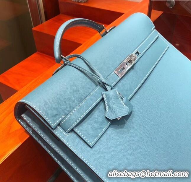 Most Popular Hermes Kelly 38 Briefcase in Epsom Leather H2101 Blue 2024 (Full Handmade)