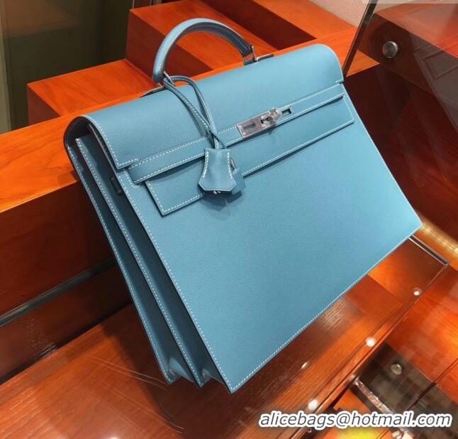 Most Popular Hermes Kelly 38 Briefcase in Epsom Leather H2101 Blue 2024 (Full Handmade)