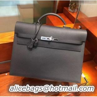 New Release Creation Hermes Kelly 38 Briefcase in Epsom Leather H2101 Black 2024 (Full Handmade)