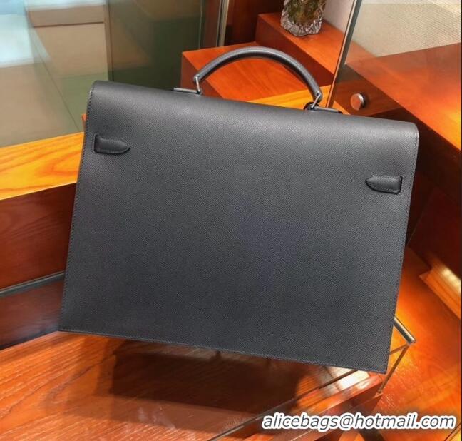 New Release Creation Hermes Kelly 38 Briefcase in Epsom Leather H2101 Black 2024 (Full Handmade)