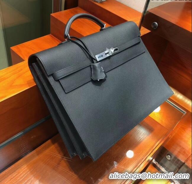 New Release Creation Hermes Kelly 38 Briefcase in Epsom Leather H2101 Black 2024 (Full Handmade)