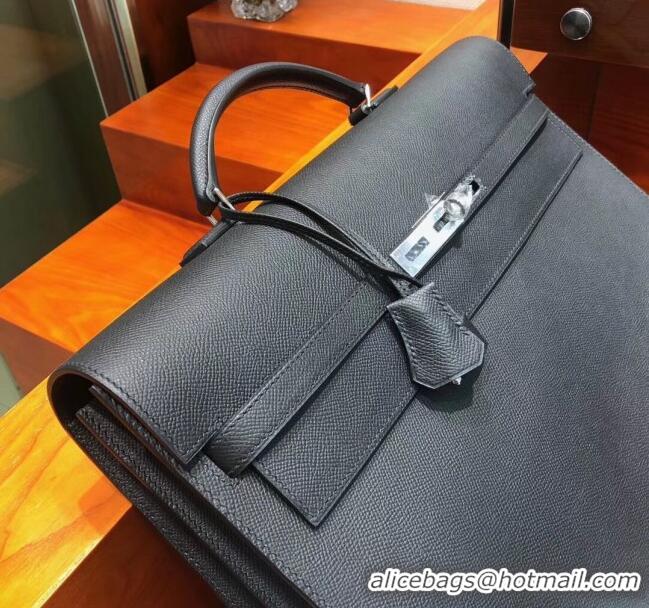 New Release Creation Hermes Kelly 38 Briefcase in Epsom Leather H2101 Black 2024 (Full Handmade)