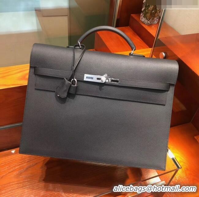 New Release Creation Hermes Kelly 38 Briefcase in Epsom Leather H2101 Black 2024 (Full Handmade)