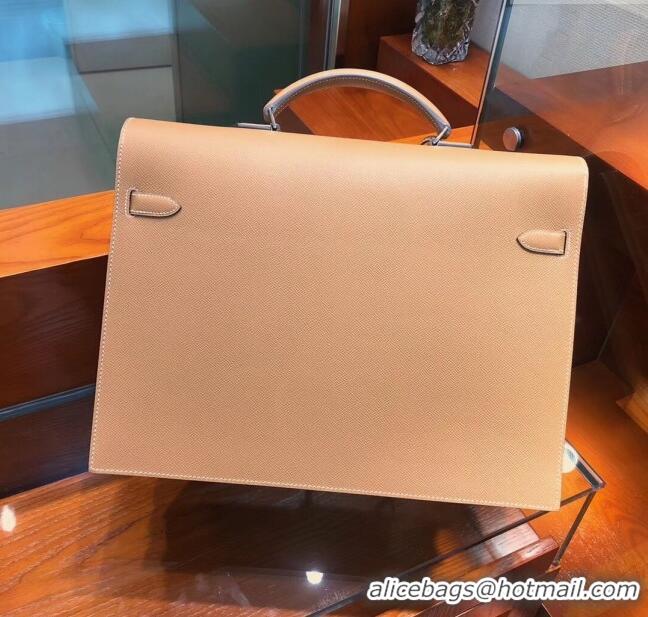 Refined Hermes Kelly 38 Briefcase in Epsom Leather H2101 Brown 2024 (Full Handmade)